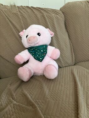 Cute Pink Plush Pig with Holiday Bandana